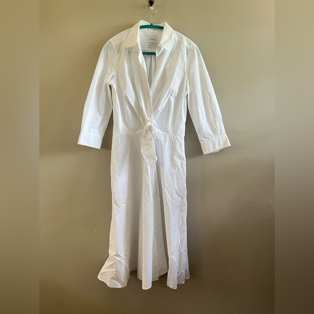 Sara Roka Dress-‎ White Shirt Dress- A-Line Collared Size 44 (US 12)
